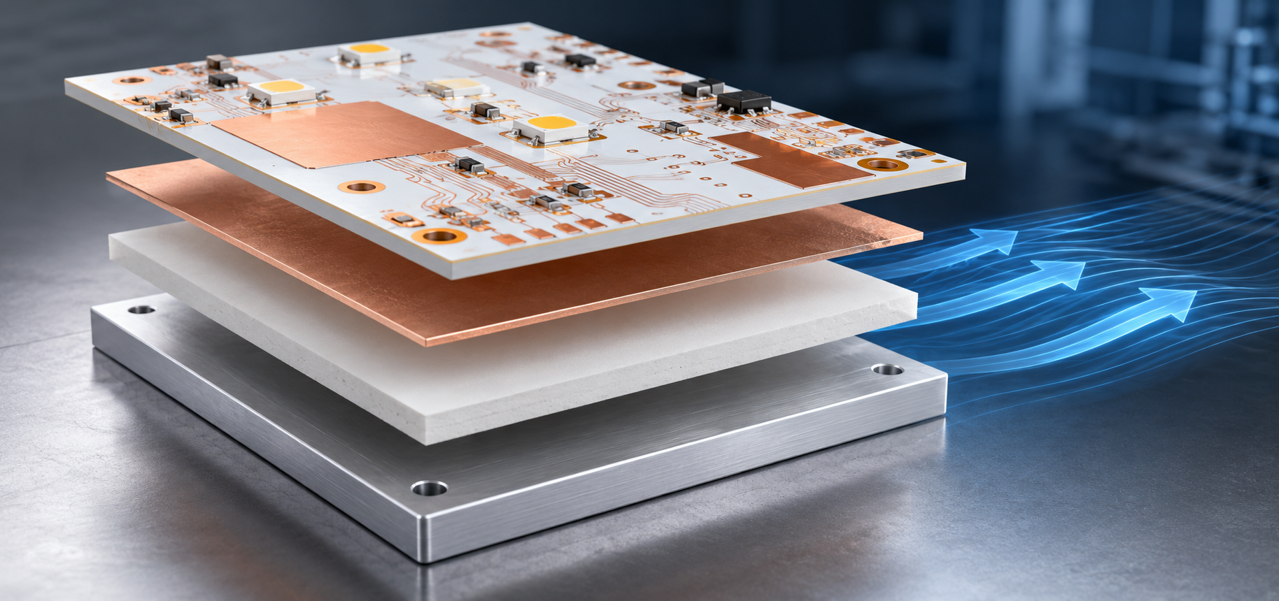 Guía de apilado de PCB de aluminio: capa de cobre, capa dieléctrica y base de aluminio